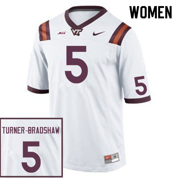 Women #5 Xayvion Turner-Bradshaw Virginia Tech Hokies College Football Jerseys Sale-White - Click Image to Close